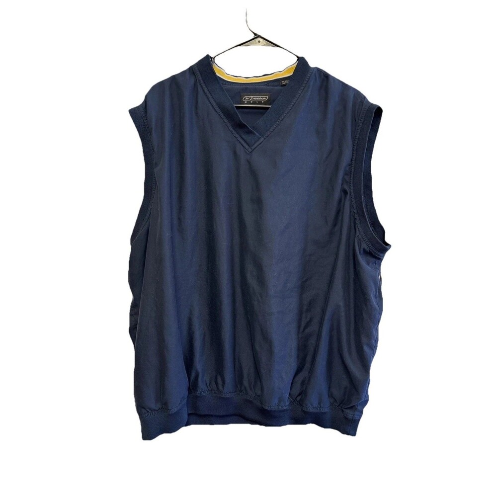 Reebok Golf Men Windbreaker Shell Vest Blue V-Neck XL Logo Sleeveless Lined